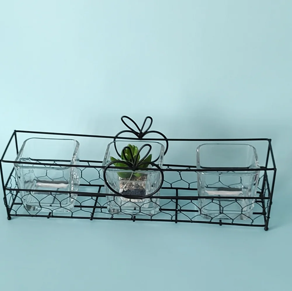 Decorative basket metal with 3 vase glass style decorative kitchen for flowers